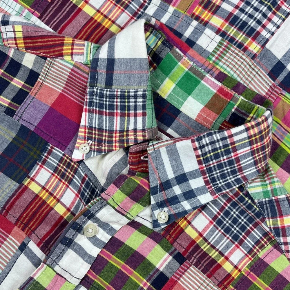 Brooks Brothers Mens S Patchwork Madras Plaid Short Sleeve Shirt Traditional